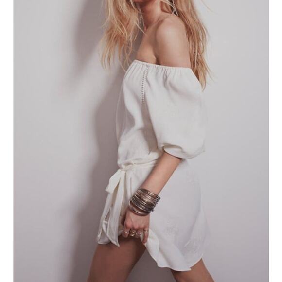 Free People Off The Shoulder Floral Embroidered Dress Blouson Cottage Coquette - Picture 3 of 8